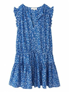 Blue Floral Ruffle Tiered Kids Dress